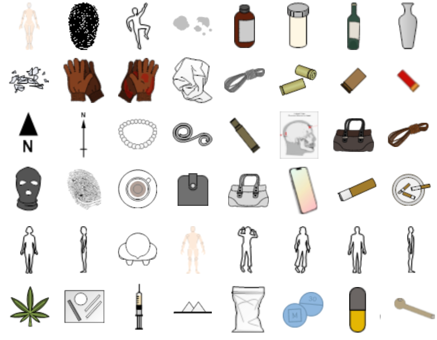Crime scene symbols collage
