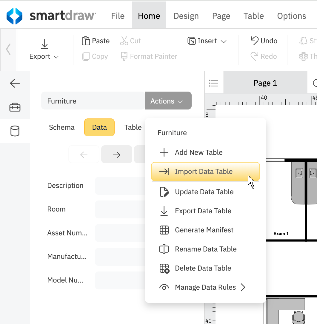 Import data menu